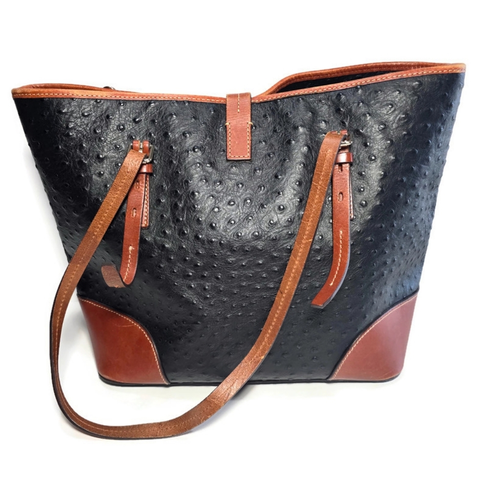 Dooney & Bourke Claremont Dover Black Ostrish Large Tote Bag Purse - Picture 3 of 16